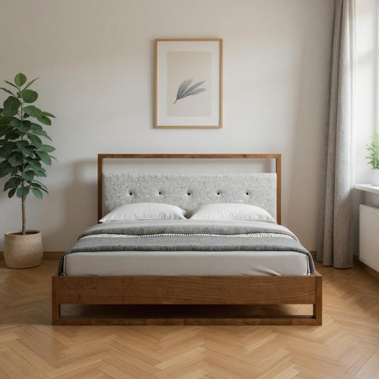 Brown and Gray Wood Tufted Upholstered California King Bed Frame