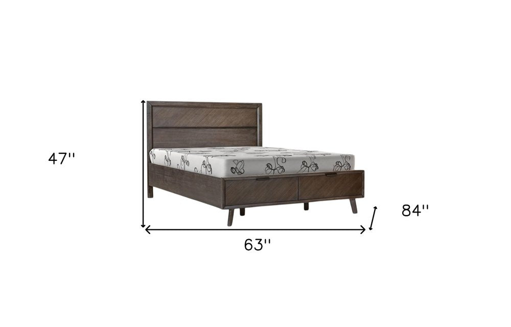 Dark Brown Solid Wood Queen With Two Drawers Bed Frame