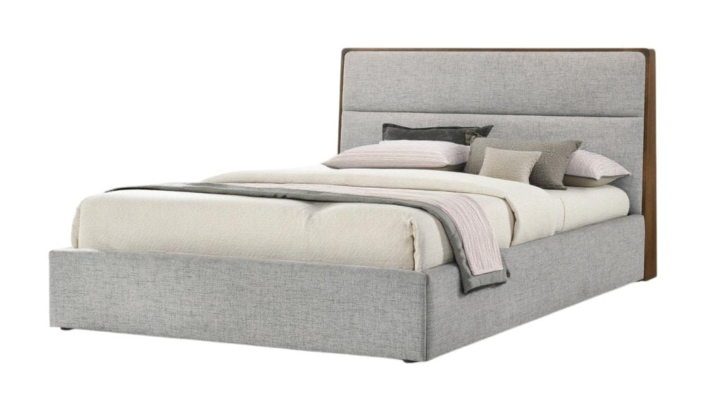 Brown and Gray Wood Upholstered King Bed Frame