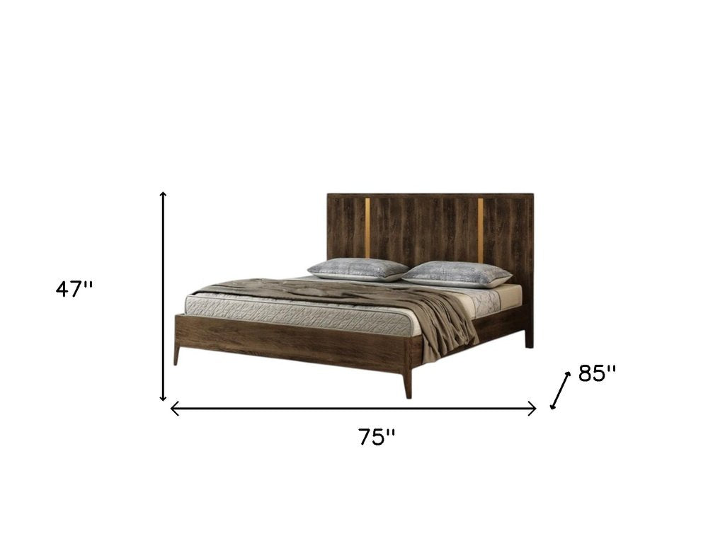 Brown and Gold Wood King Bed Frame