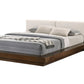 Walnut and White Wood And Faux Leather King Bed Frame With Attached Nightstands