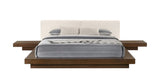Walnut and White Wood And Faux Leather King Bed Frame With Attached Nightstands