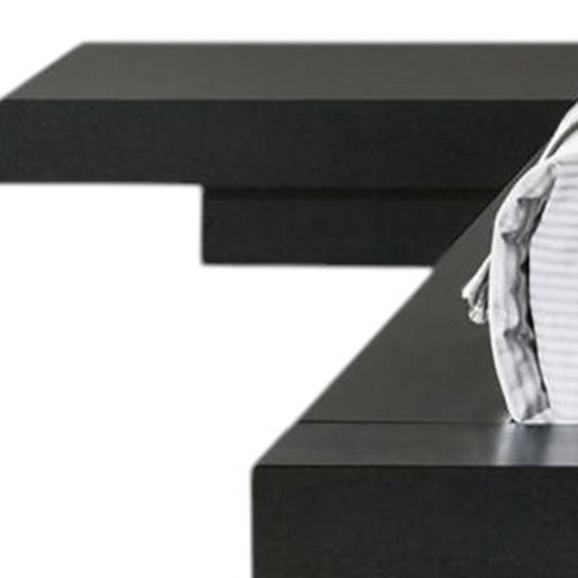 Black and White Wood And Faux Leather King Bed Frame With Attached Nightstands