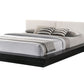 Black and White Wood And Faux Leather King Bed Frame With Attached Nightstands
