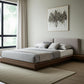 Gray and Walnut Wood And Faux Leather King Bed Frame With Attached Nightstands