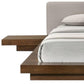 Gray and Walnut Wood And Faux Leather King Bed Frame With Attached Nightstands