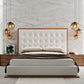 Brown and White Wood And Tufted Faux Leather Queen Bed Frame