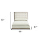 Brown and White Wood And Tufted Faux Leather Queen Bed Frame