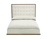 Brown and White Wood And Tufted Faux Leather Queen Bed Frame