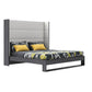 Gray and White Wood And Faux Leather King Bed Frame
