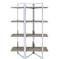 72" Natural And Silver Metal and Wood Four Tier Etagere Bookcase
