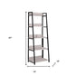 67" Natural and Black Metal Five Tier Ladder Bookcase