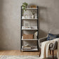 67" Natural and Black Metal Five Tier Ladder Bookcase