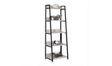 67" Natural and Black Metal Five Tier Ladder Bookcase