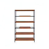 70" Oak And Black Metal and Wood Six Tier Etagere Bookcase