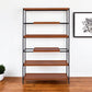 70" Oak And Black Metal and Wood Six Tier Etagere Bookcase