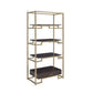 78" Gold and Black Metal Four Tier Etagere Bookcase with a Drawer