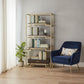 78" Gold and Black Metal Four Tier Etagere Bookcase with a Drawer