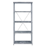 54" Gray And Silver Metal and Wood Four Tier Etagere Bookcase