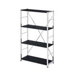 42" Black And Silver Metal and Wood Four Tier Etagere Bookcase