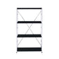 42" Black And Silver Metal and Wood Four Tier Etagere Bookcase