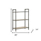 36" Antique Oak and Sandy Gray Metal Three Tier Standard Bookcase