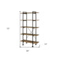 73" Brown And Black Metal Five Tier Etagere Bookcase