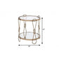 23" Gold Mirrored And Metal Round End Table With Shelf