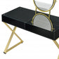 42" Black And Gold Glass and Wood Mirrored Vanity Table