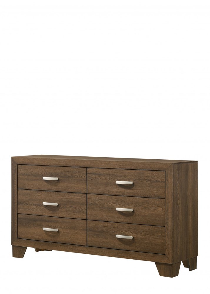 59" Natural Brown Manufactured Wood Six Drawer Double Dresser