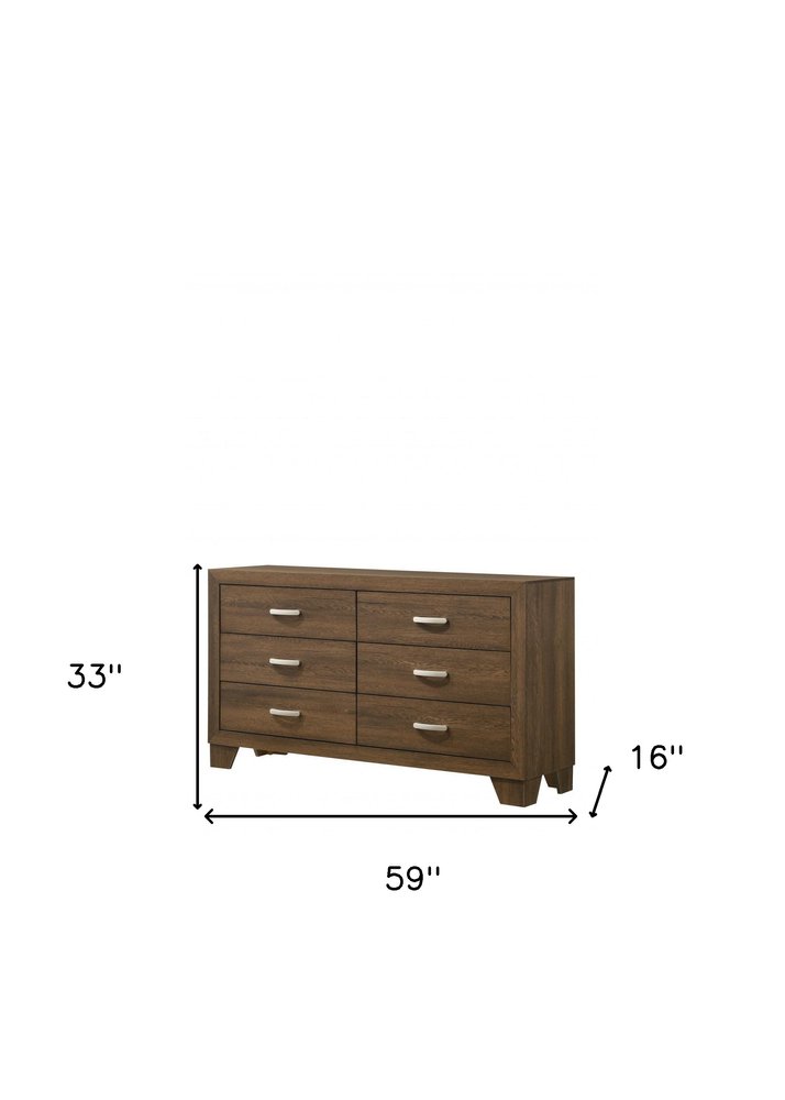 59" Natural Brown Manufactured Wood Six Drawer Double Dresser