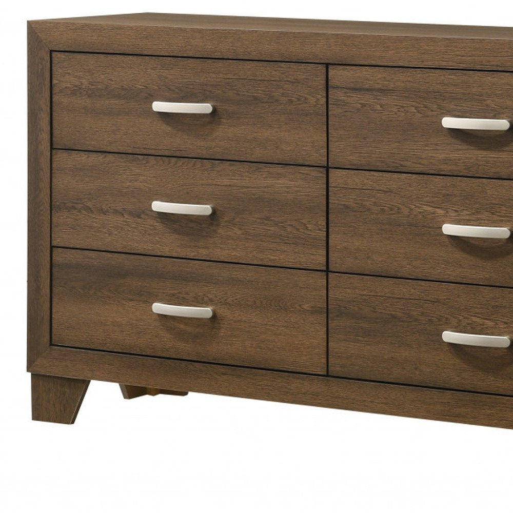 59" Natural Brown Manufactured Wood Six Drawer Double Dresser