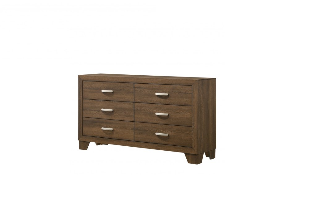 59" Natural Brown Manufactured Wood Six Drawer Double Dresser