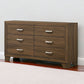 59" Natural Brown Manufactured Wood Six Drawer Double Dresser