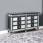 68" Black and Silver Solid and Manufactured Wood Mirrored Eight Drawer Double Dresser