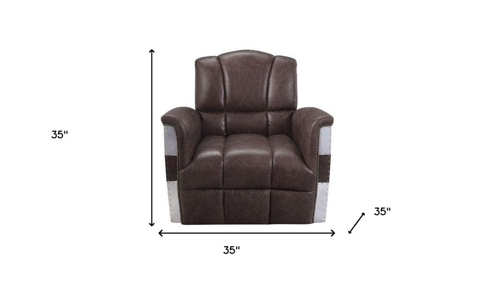 35" Brown Top Grain Leather Patchwork Club Chair