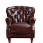 30" Brown and Steel Blue Top Grain Leather Tufted Club Chair