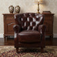 30" Brown and Steel Blue Top Grain Leather Tufted Club Chair