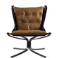 30" Coffee and Steel Blue Top Grain Leather Tufted Lounge Chair