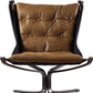 30" Coffee and Steel Blue Top Grain Leather Tufted Lounge Chair