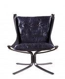 30" Blue and Steel Blue Top Grain Leather Tufted Lounge Chair
