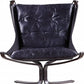 30" Blue and Steel Blue Top Grain Leather Tufted Lounge Chair