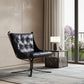 30" Blue and Steel Blue Top Grain Leather Tufted Lounge Chair