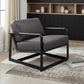 28" Gray and Steel Blue Top Grain Leather Arm Chair