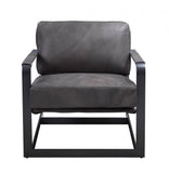 28" Gray and Steel Blue Top Grain Leather Arm Chair