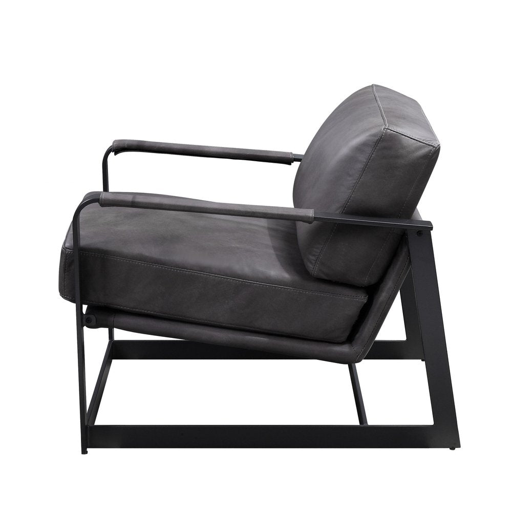 28" Gray and Steel Blue Top Grain Leather Arm Chair