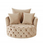 43" Beige Velvet Tufted Swivel Barrel Chair And Toss Pillows