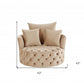 43" Beige Velvet Tufted Swivel Barrel Chair And Toss Pillows