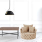 43" Beige Velvet Tufted Swivel Barrel Chair And Toss Pillows