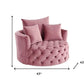 43" Pink Velvet Tufted Swivel Barrel Chair And Toss Pillows